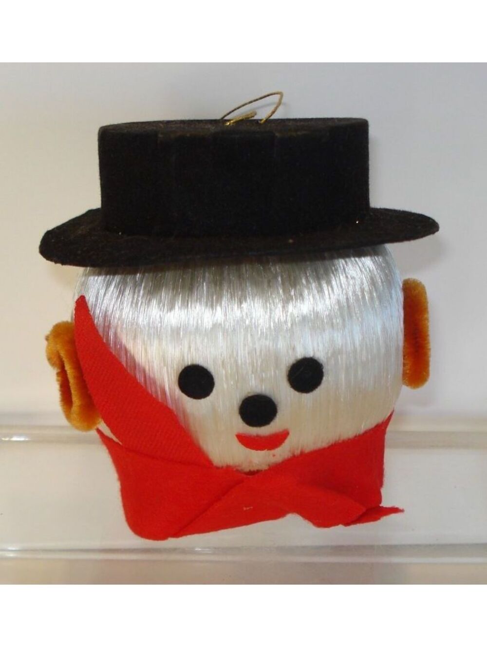 Vintage Snowman Head Satin Spun Christmas Ornament